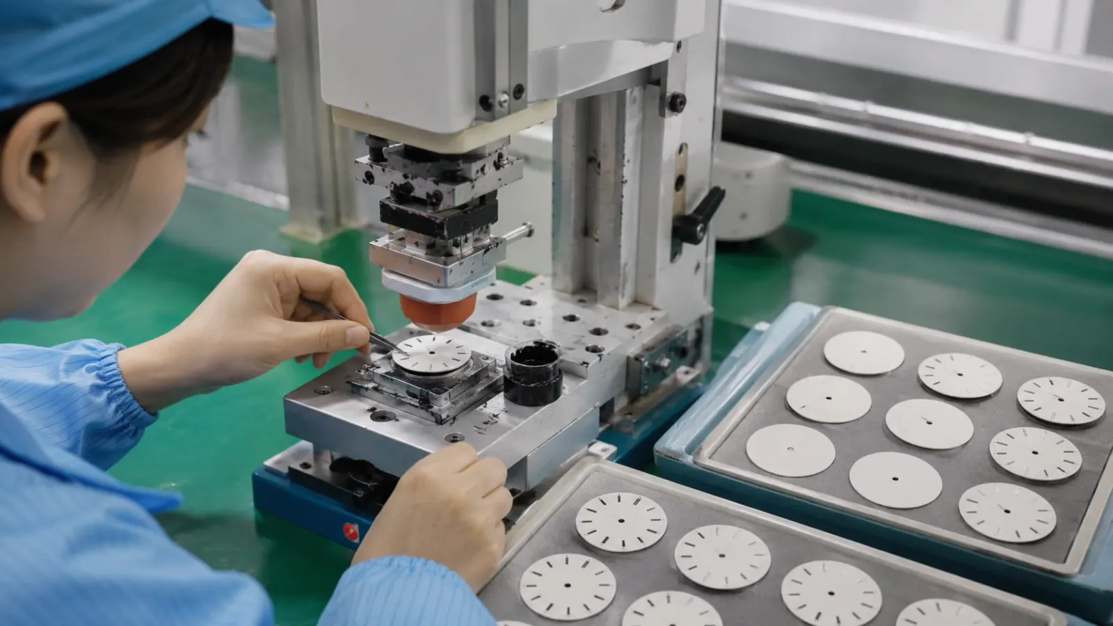 Pad printing indices and logo onto a watch dial