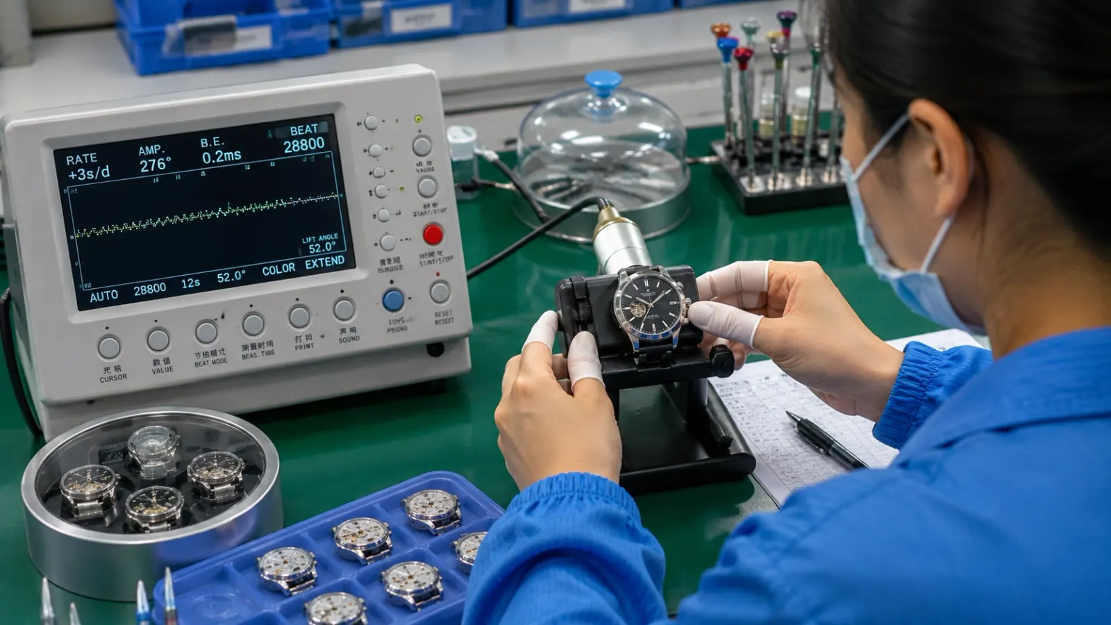 Regulating a movement on the timing machine