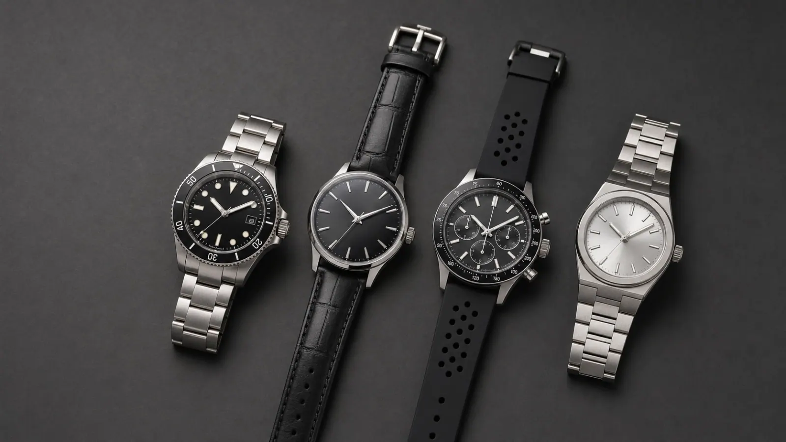Men's watch lineup — larger cases and bold dials
