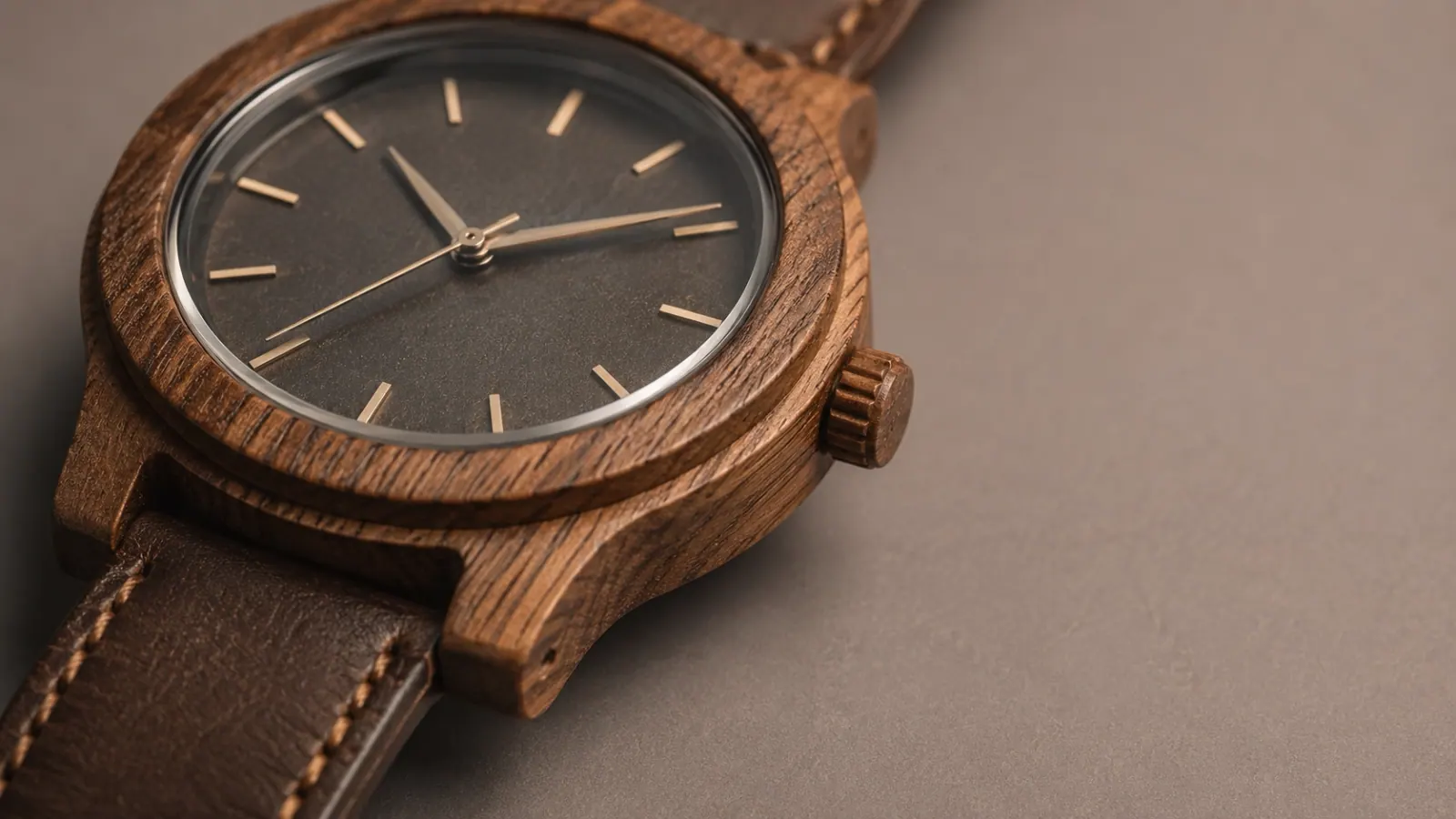 Natural wood watch case showing the grain