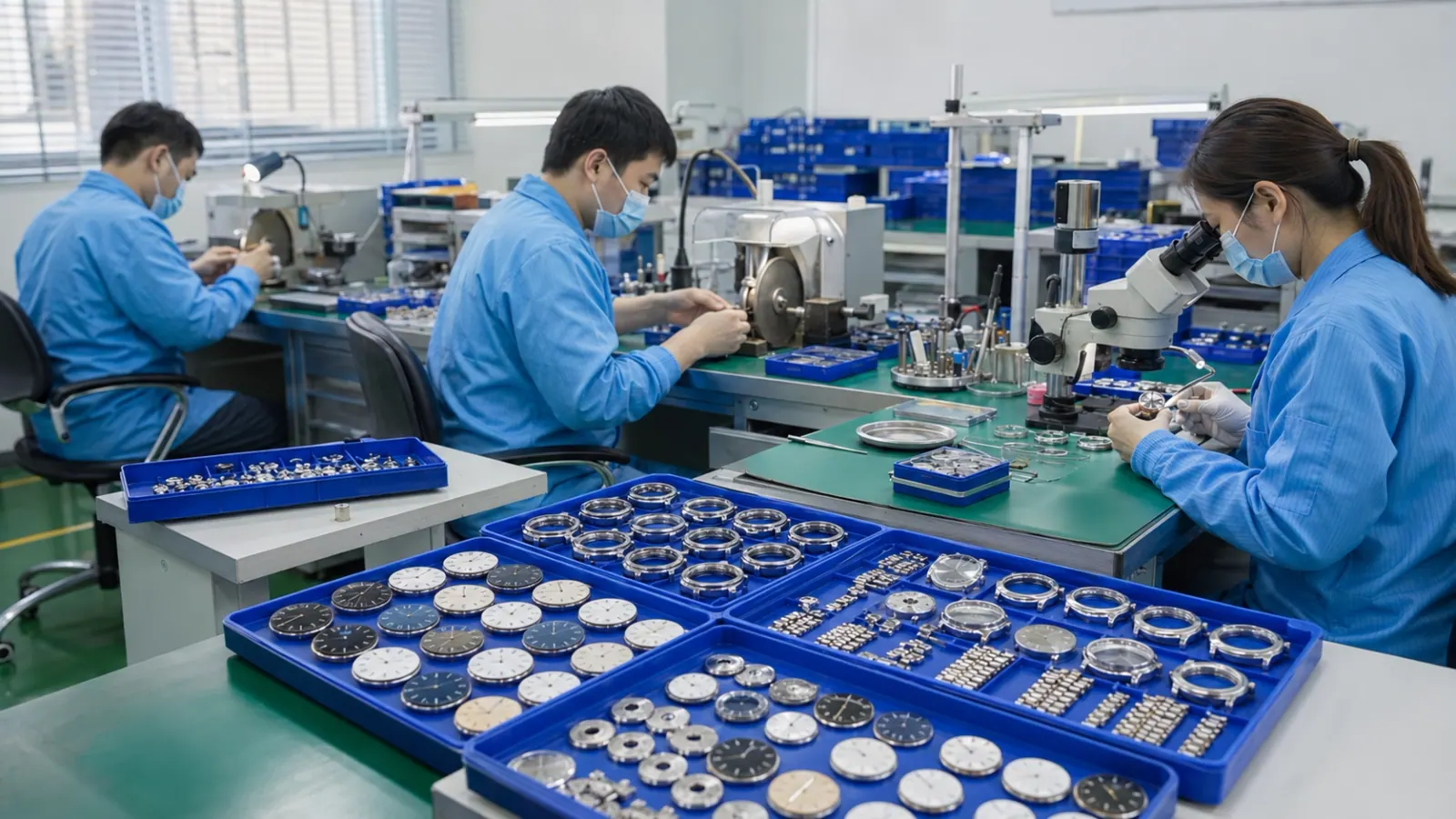 CNC machining floor where watch cases and tooling are cut