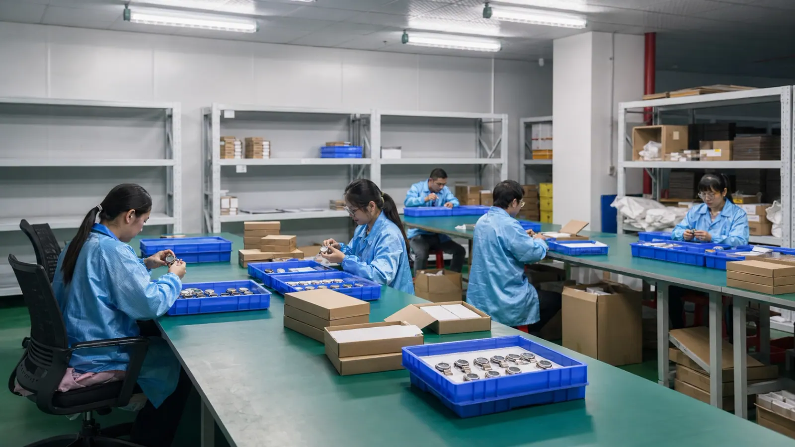 Final function check of finished watches before packing