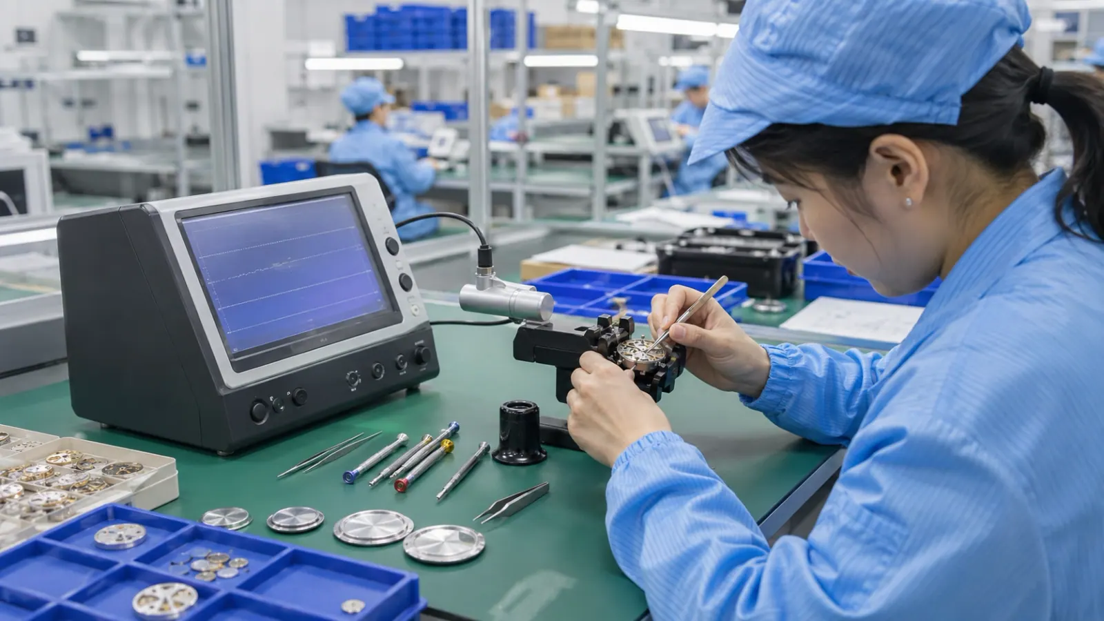 Timing machine measuring and regulating a mechanical movement