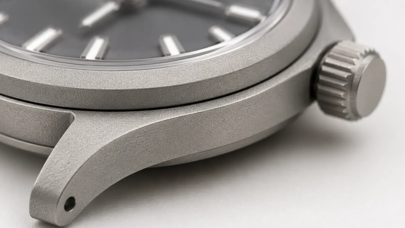 Uniform bead-blasted matte texture on a watch case