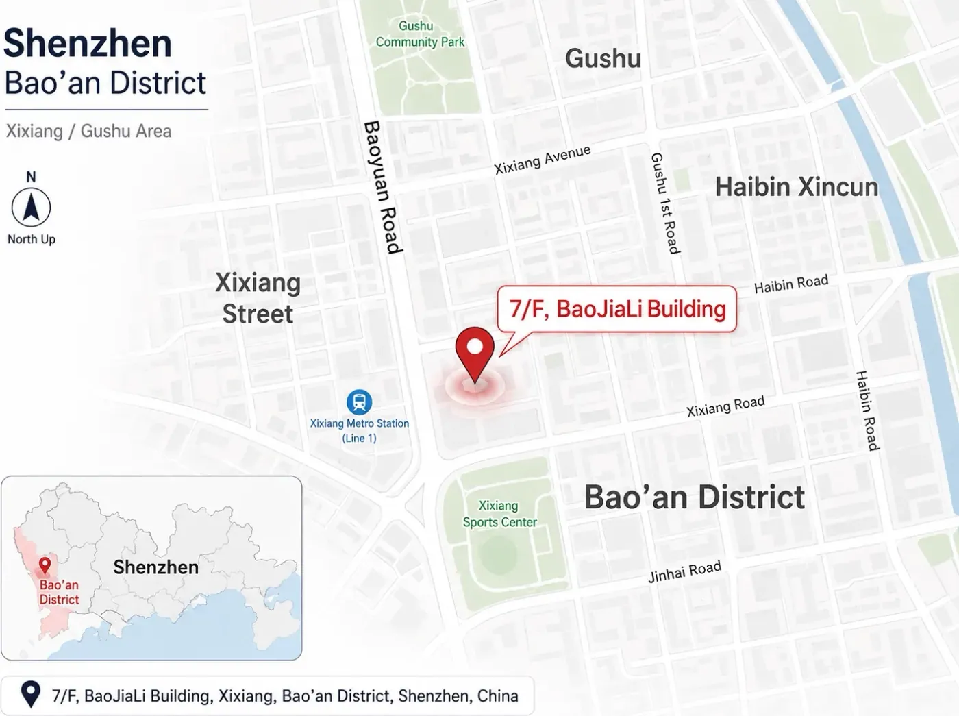 Map of our watch factory in Xixiang, Bao'an District, Shenzhen