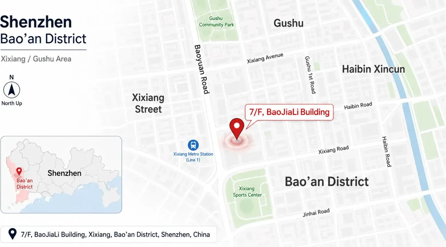 Map of our watch factory in Xixiang, Bao'an District, Shenzhen